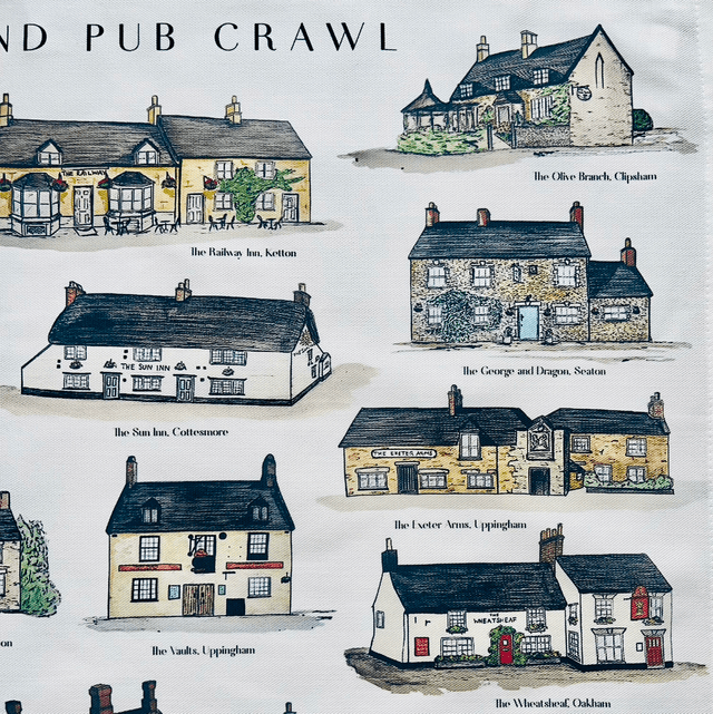 The Rutland Pub Crawl Tea Towel